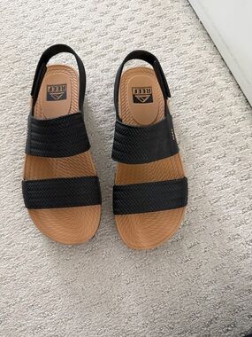 Reef Black and Tan Double-Strap Slingback Sandals